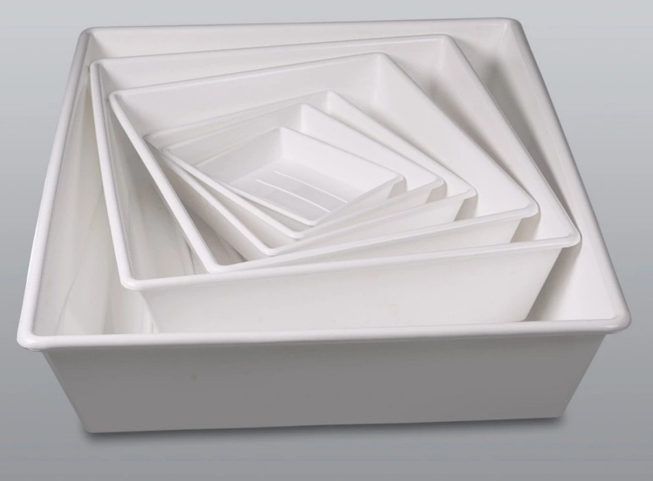 Miska laboratórna, vrúbkované dno, PP, 15 l celkový objem,420 x 520 x 120 mm, bielá ks